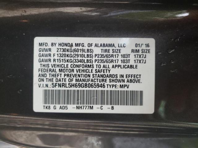 Photo 10 from auction – 2016 HONDA ODYSSEY EX with VIN 5FNRL5H69GB065946