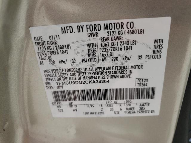 Photo 10 from auction – 2012 FORD ESCAPE XLT with VIN 1FMCU9DG2CKA34264