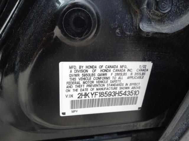Photo 10 from auction – 2003 HONDA PILOT EXL with VIN 2HKYF18593H543510