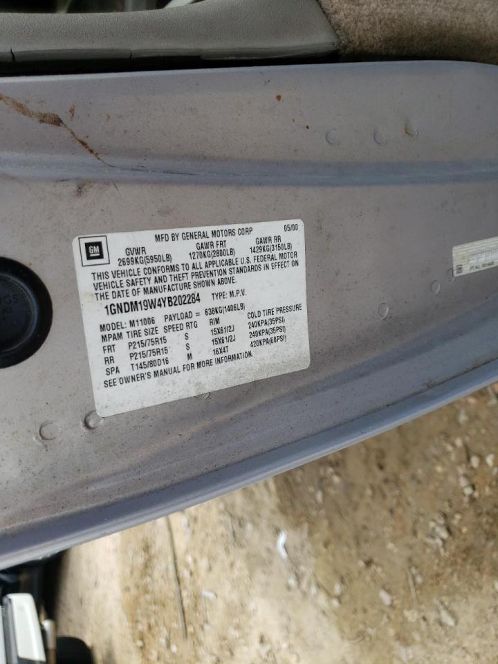 Photo 20 from auction – 2000 CHEVROLET ASTRO with VIN 1GNDM19W4YB202284