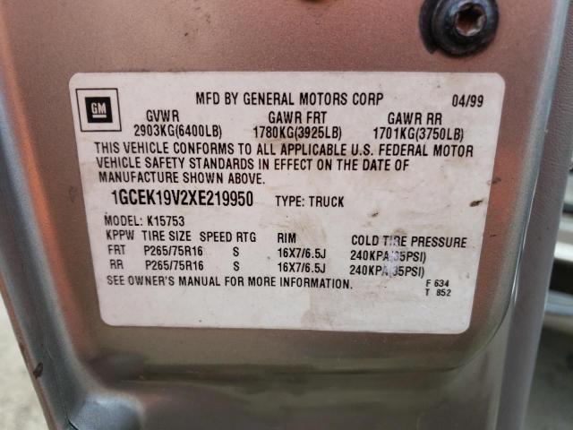 Photo 10 from auction – 1999 CHEVROLET SILVERADO with VIN 1GCEK19V2XE219950