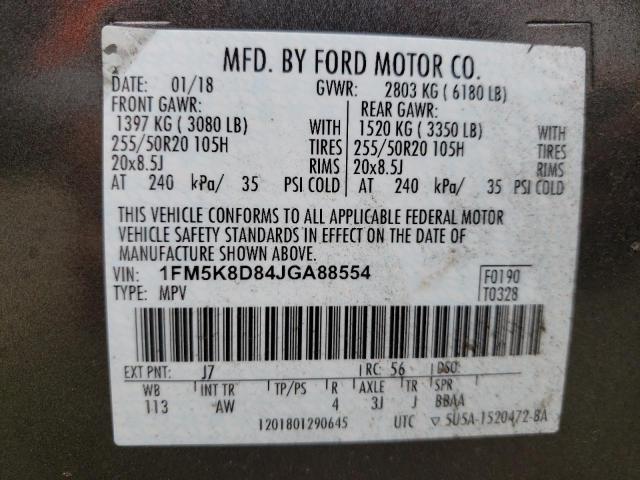 Photo 10 from auction – 2018 FORD EXPLORER X with VIN 1FM5K8D84JGA88554