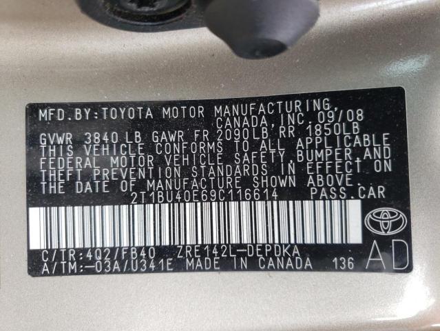 Photo 10 from auction – 2009 TOYOTA COROLLA BA with VIN 2T1BU40E69C116614