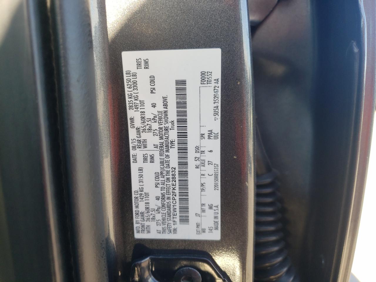 Photo 10 from auction – 2015 FORD F150 SUPER with VIN 1FTEW1CP2FKE28832
