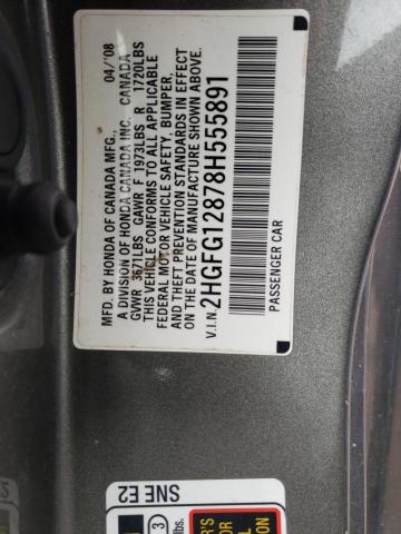 Photo 10 from auction – 2008 HONDA CIVIC EX with VIN 2HGFG12878H555891