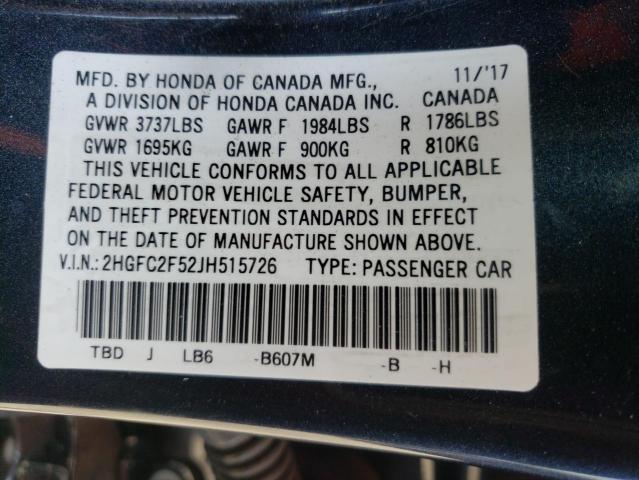 Photo 10 from auction – 2018 HONDA CIVIC LX with VIN 2HGFC2F52JH515726