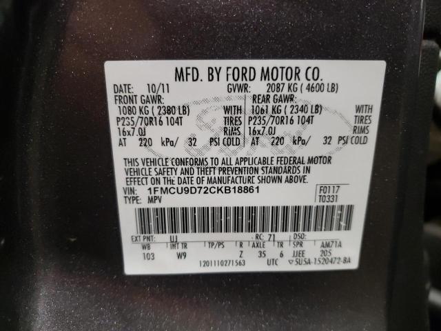 Photo 10 from auction – 2012 FORD ESCAPE XLT with VIN 1FMCU9D72CKB18861