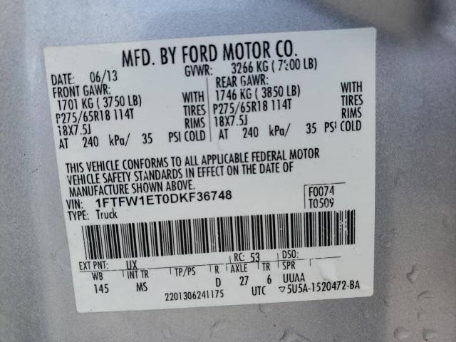 Photo 10 from auction – 2013 FORD F150 SUPER with VIN 1FTFW1ET0DKF36748