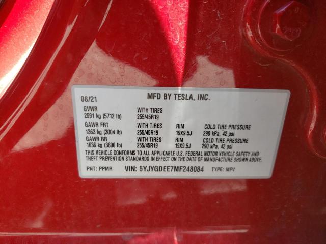 Photo 10 from auction – 2021 TESLA MODEL Y with VIN 5YJYGDEE7MF248084