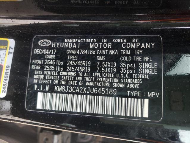 HYUNDAI TUCSON VAL 2018 with VIN KM8J3CA2XJU645189 - Photo from auction