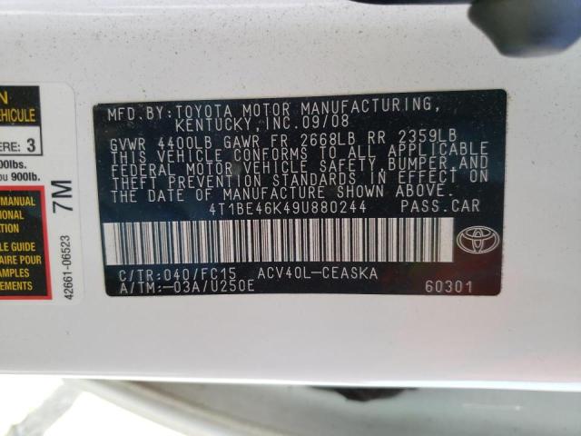 Photo 10 from auction – 2009 TOYOTA CAMRY BASE with VIN 4T1BE46K49U880244