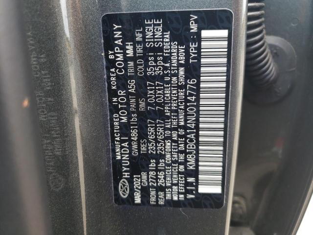 Photo 10 from auction – 2022 HYUNDAI TUCSON BLU with VIN KM8JBCA14NU014776