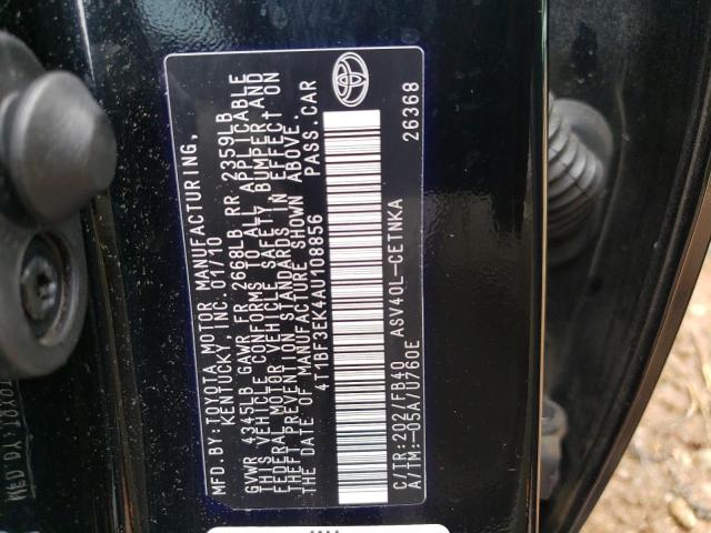 Photo 10 from auction – 2010 TOYOTA CAMRY BASE with VIN 4T1BF3EK4AU108856