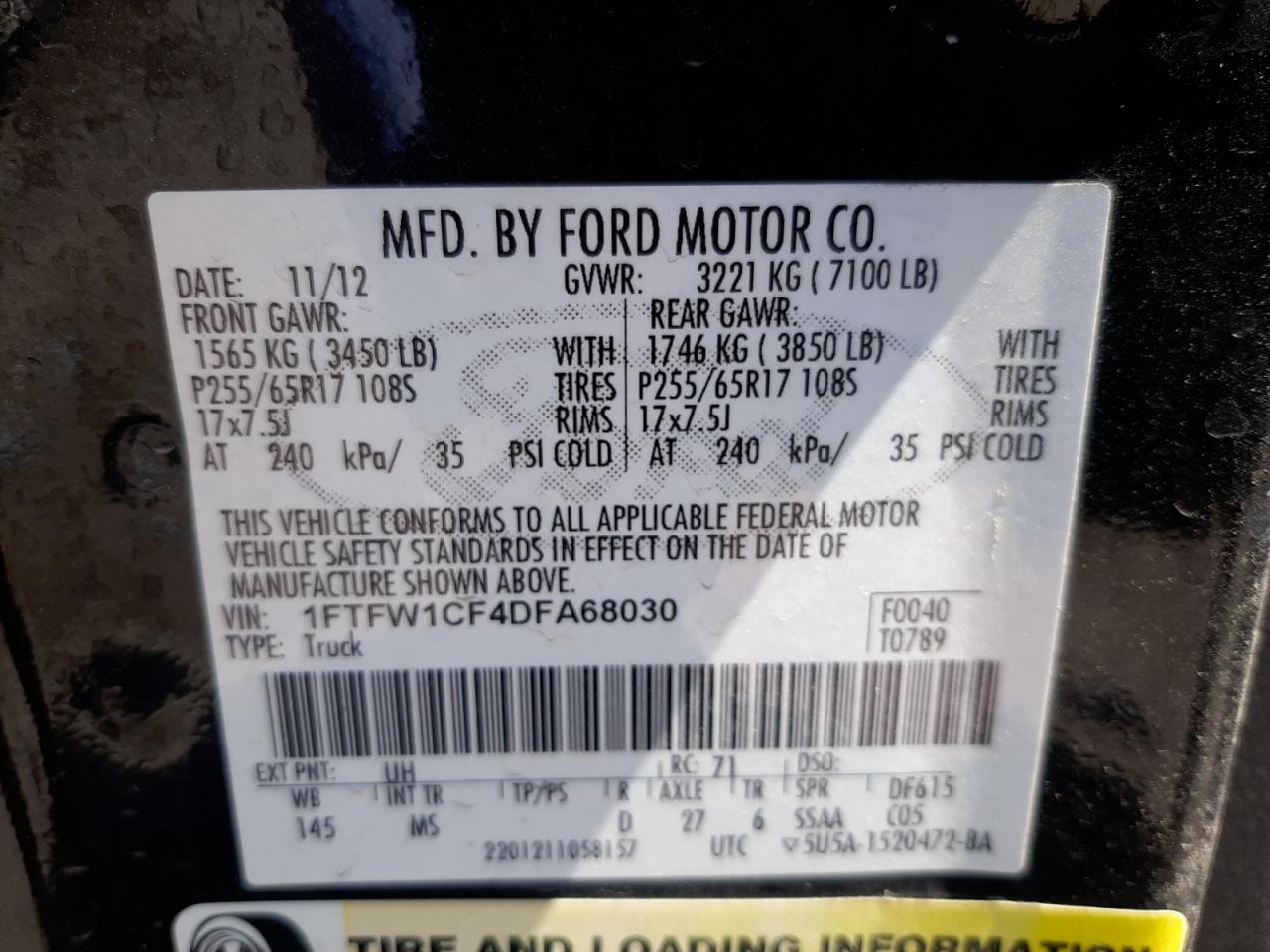 Photo 10 from auction – 2013 FORD F150 SUPER with VIN 1FTFW1CF4DFA68030