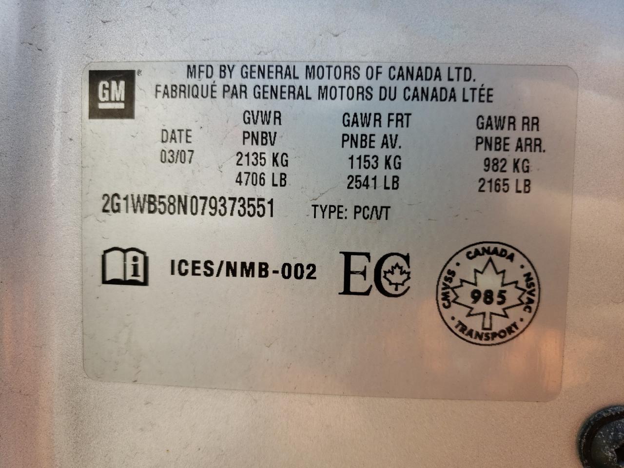 Photo 10 from auction – 2007 CHEVROLET IMPALA LS with VIN 2G1WB58N079373551