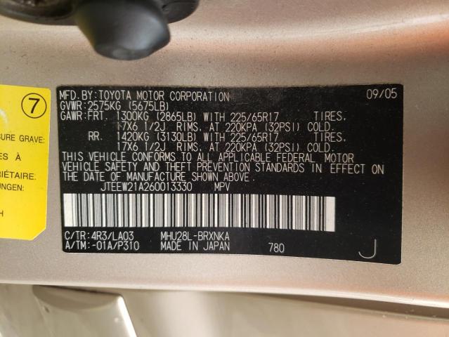 Photo 10 from auction – 2006 TOYOTA HIGHLANDER with VIN JTEEW21A260013330