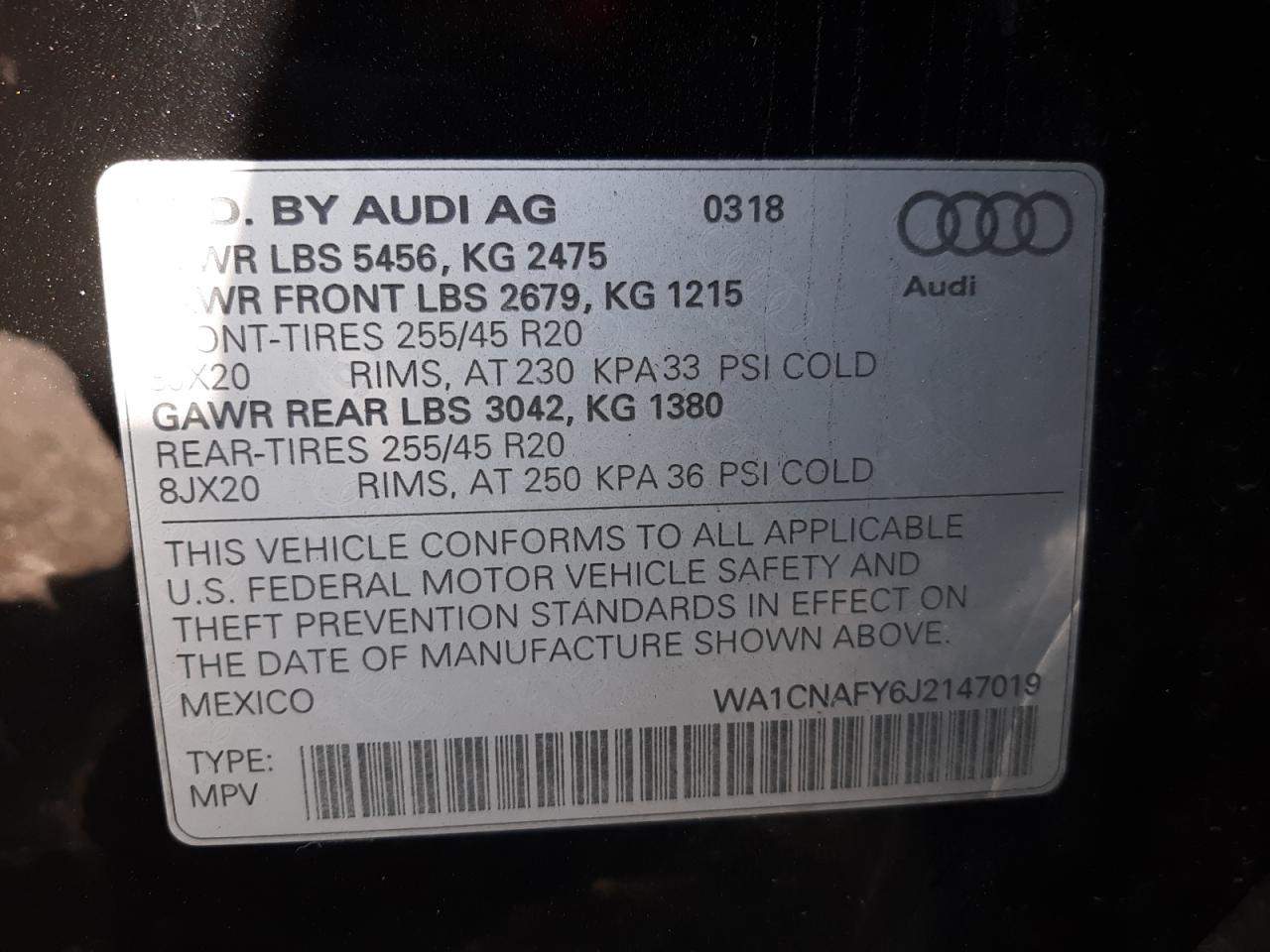 Photo 10 from auction – 2018 AUDI Q5 PRESTIG with VIN WA1CNAFY6J2147019