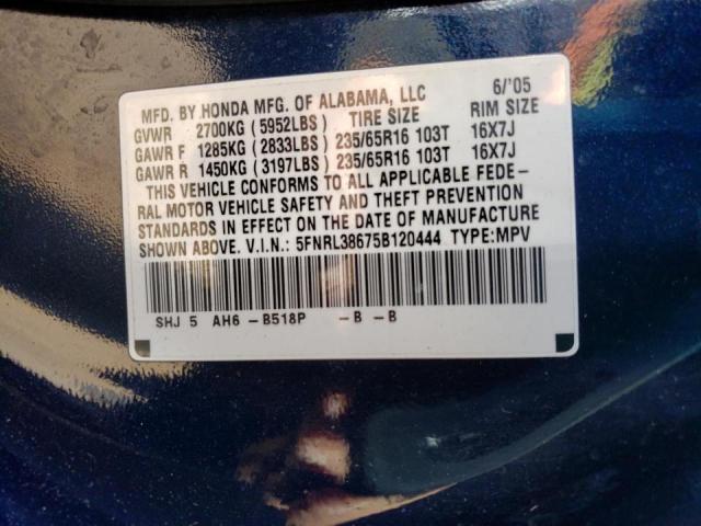 Photo 10 from auction – 2005 HONDA ODYSSEY EX with VIN 5FNRL38675B120444
