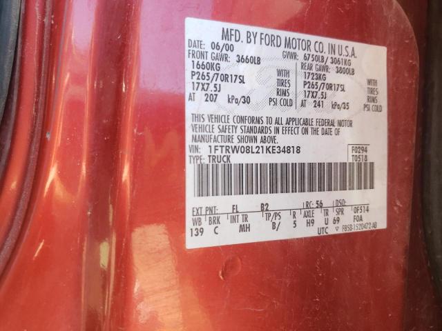 Photo 10 from auction – 2001 FORD F150 SUPER with VIN 1FTRW08L21KE34818