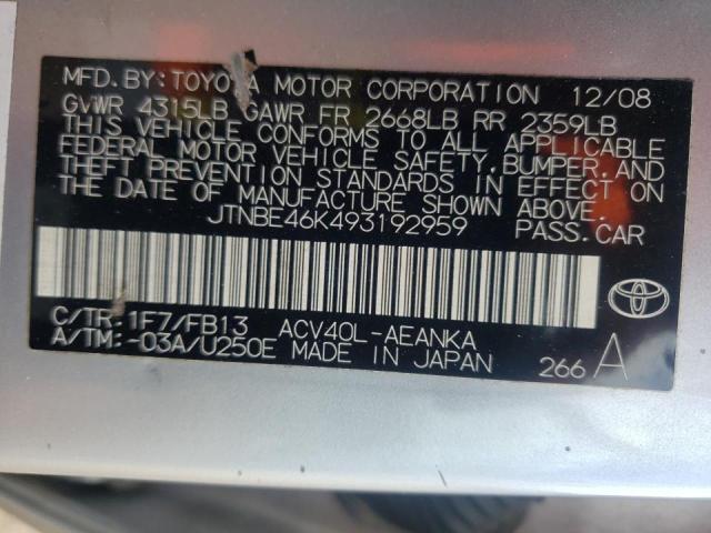 Photo 10 from auction – 2009 TOYOTA CAMRY BASE with VIN JTNBE46K493192959