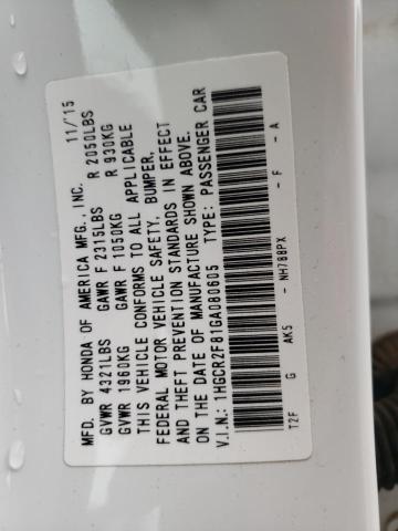 Photo 10 from auction – 2016 HONDA ACCORD EXL with VIN 1HGCR2F81GA080605