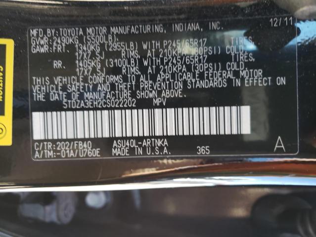 Photo 10 from auction – 2012 TOYOTA HIGHLANDER with VIN 5TDZA3EH2CS022202