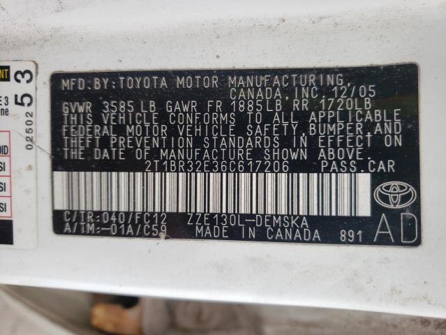 Photo 10 from auction – 2006 TOYOTA COROLLA CE with VIN 2T1BR32E36C617206