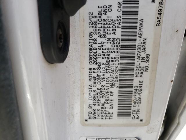Photo 10 from auction – 2003 TOYOTA CAMRY LE with VIN JTDBE32K130189823