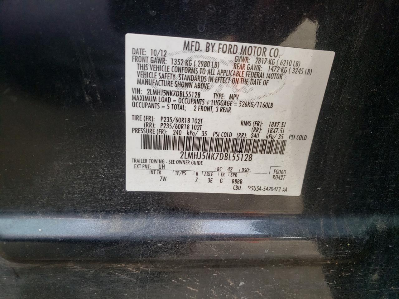 Photo 10 from auction – 2013 LINCOLN MKT with VIN 2LMHJ5NK7DBL55128