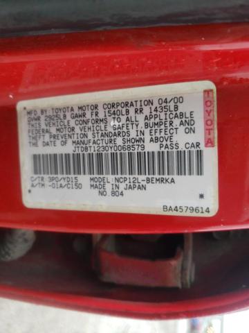 Photo 10 from auction – 2000 TOYOTA ECHO with VIN JTDBT1230Y0068579
