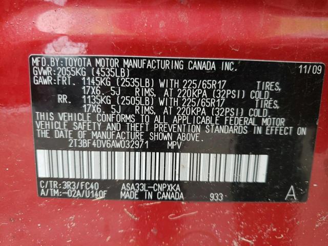 Photo 10 from auction – 2010 TOYOTA RAV4 with VIN 2T3BF4DV6AW032971