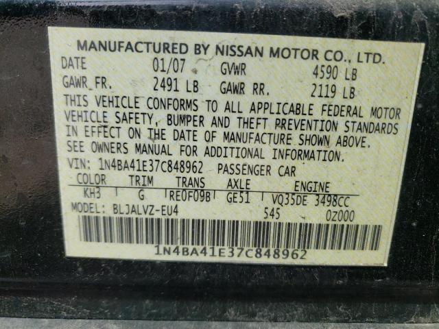 Photo 10 from auction – 2007 NISSAN MAXIMA SE with VIN 1N4BA41E37C848962