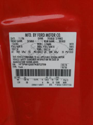 Photo 10 from auction – 2007 FORD F150 SUPER with VIN 1FTPW12557KB72759