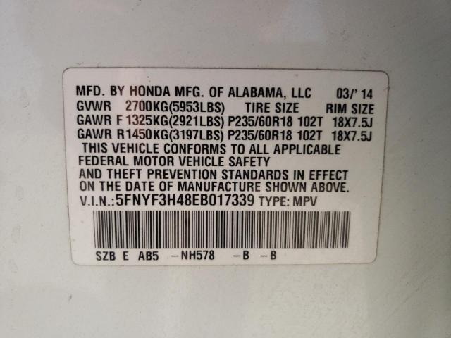 Photo 10 from auction – 2014 HONDA PILOT EX with VIN 5FNYF3H48EB017339