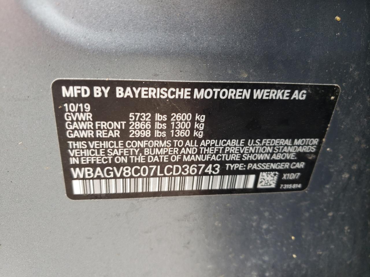 Photo 11 from auction – 2020 BMW M850XI with VIN WBAGV8C07LCD36743