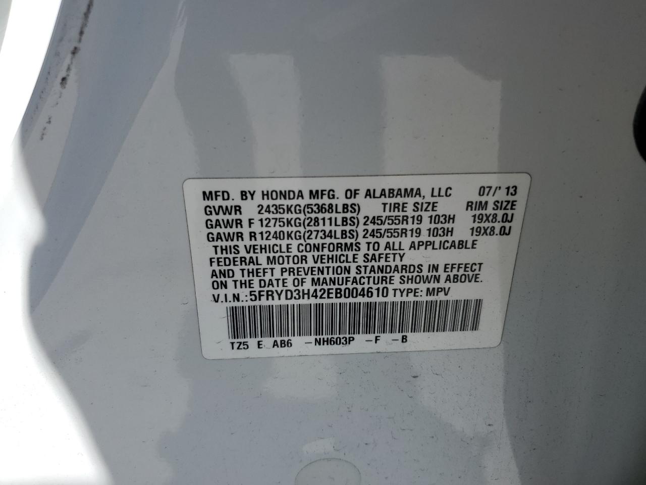 Photo 20 from auction – 2014 ACURA MDX TECHNO with VIN 5FRYD3H42EB004610