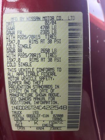 Photo 10 from auction – 2004 NISSAN FRONTIER K with VIN 1N6DD26T24C422548