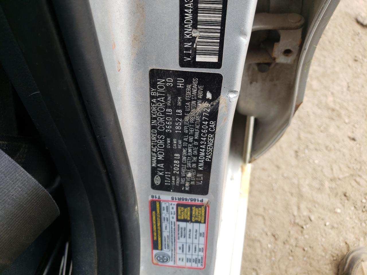 Photo 10 from auction – 2012 KIA RIO LX with VIN KNADM4A34C6047729