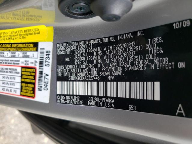 Photo 10 from auction – 2010 TOYOTA SIENNA XLE with VIN 5TDYK4CC4AS327445