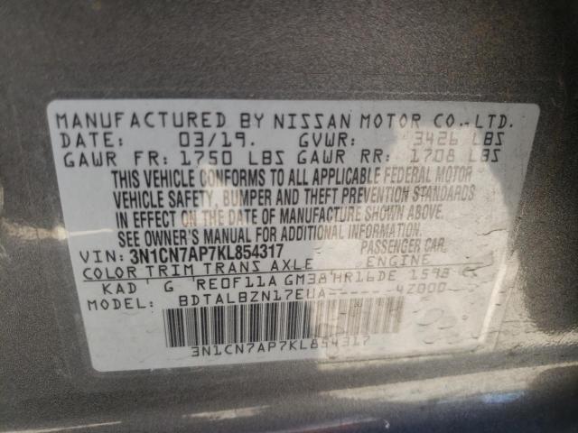 Photo 10 from auction – 2019 NISSAN VERSA S with VIN 3N1CN7AP7KL854317