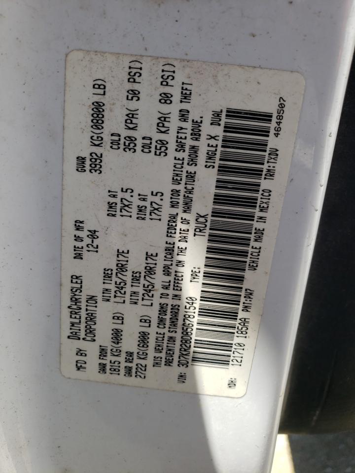 Photo 10 from auction – 2005 DODGE RAM 2500 S with VIN 3D7KR28D85G781540