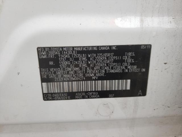 Photo 10 from auction – 2011 TOYOTA RAV4 with VIN 2T3ZF4DV2BW084274