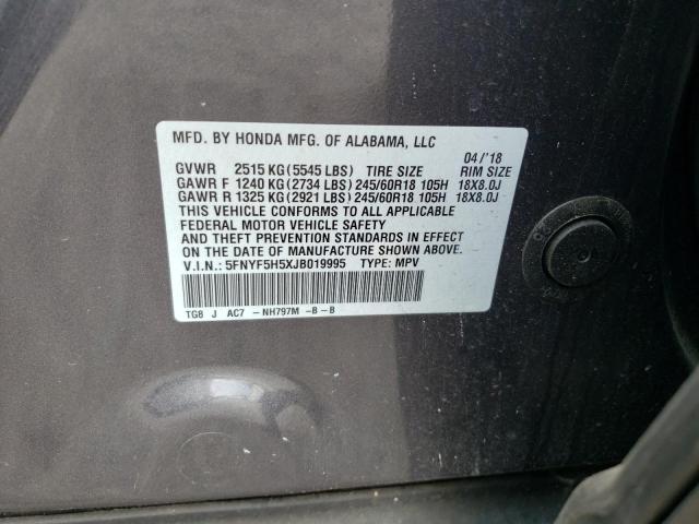 Photo 10 from auction – 2018 HONDA PILOT EXL with VIN 5FNYF5H5XJB019995