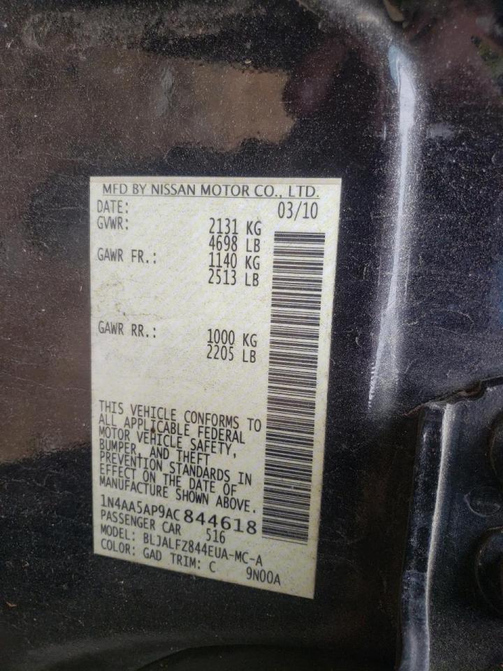 Photo 10 from auction – 2010 NISSAN MAXIMA S with VIN 1N4AA5AP9AC844618