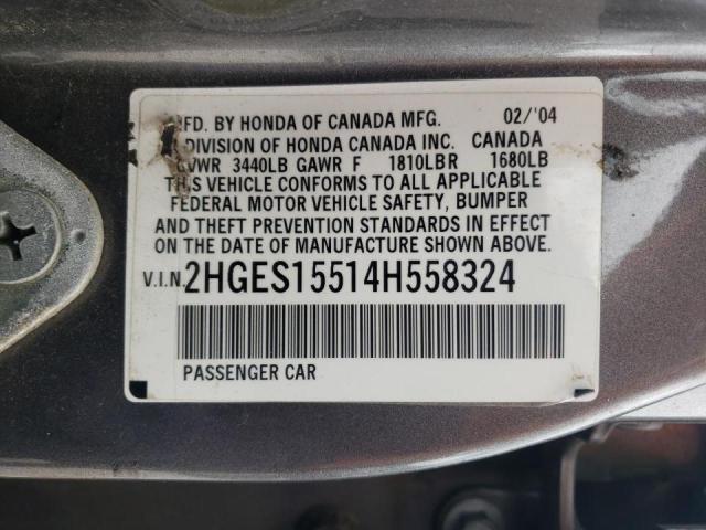 Photo 10 from auction – 2004 HONDA CIVIC with VIN 2HGES15514H558324