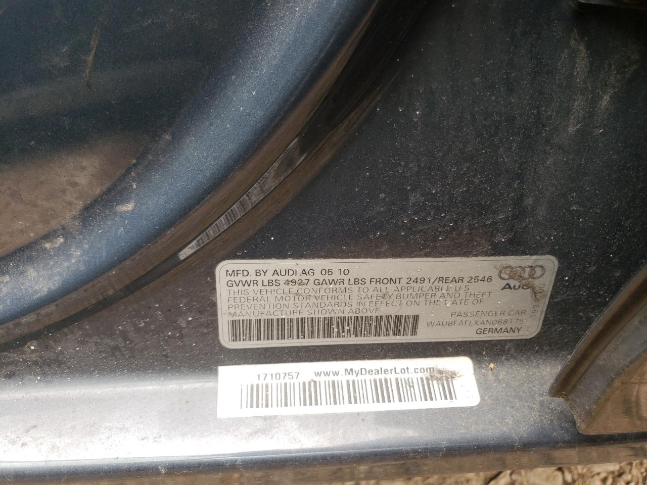 Photo 10 from auction – 2010 AUDI A4 PREMIUM with VIN WAUBFAFLXAN068175