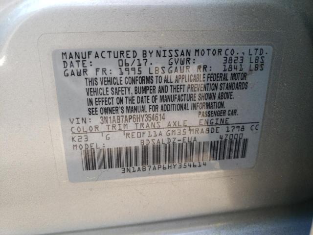 Photo 10 from auction – 2017 NISSAN SENTRA S with VIN 3N1AB7AP6HY354614