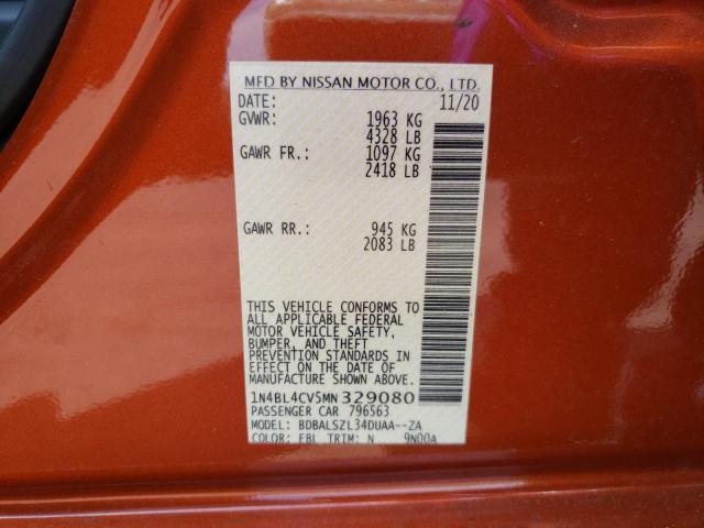 Photo 10 from auction – 2021 NISSAN ALTIMA SR with VIN 1N4BL4CV5MN329080