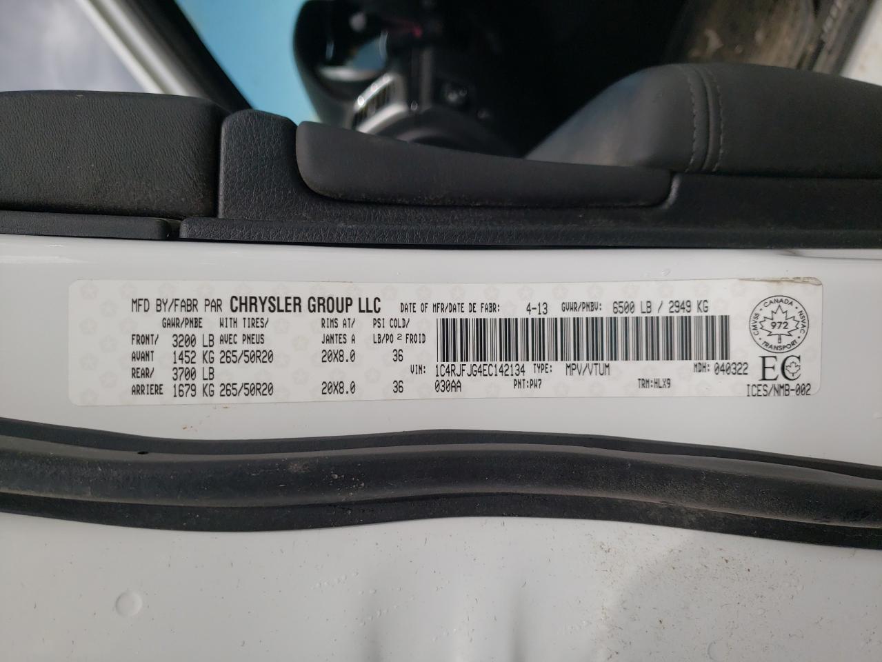 Photo 10 from auction – 2014 JEEP GRAND CHER with VIN 1C4RJFJG4EC142134