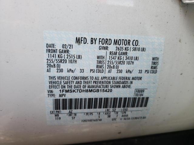 Photo 10 from auction – 2021 FORD EXPLORER X with VIN 1FMSK7DH8MGB15420